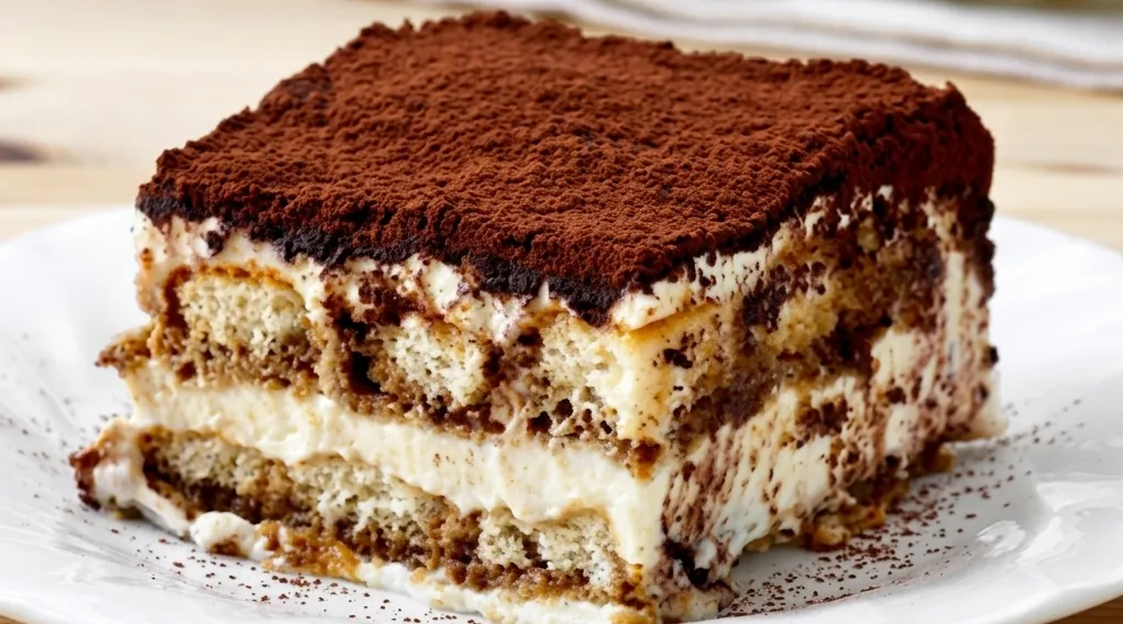 House-made tiramisu dessert at Pizzaberg Cafe in Okotoks, AB